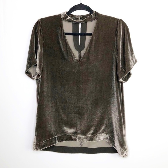 MADEWELL gray metallic velvet choker blouse - Picture 2 of 11